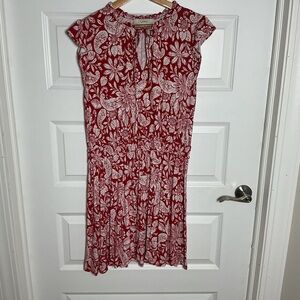 LOFT Red and White Floral Midi Dress